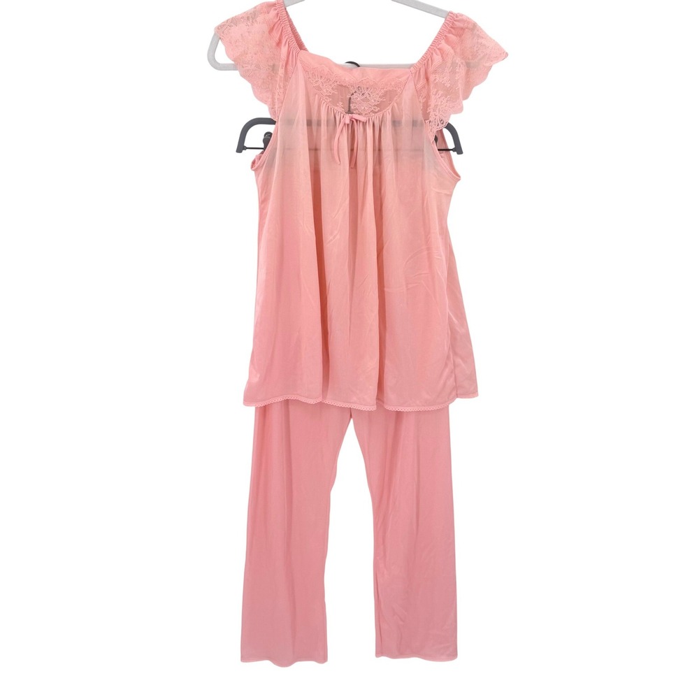 Bernette New York Vintage Peach Nylon Lace Pajama Set Top Pants Medium